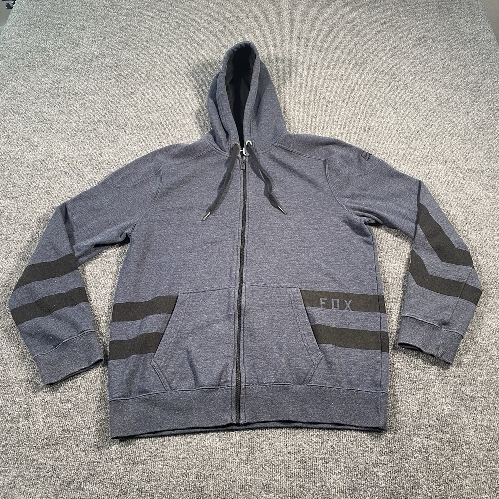FOX Mens Large Slim Fit Full Zip Hoodie Striped Embroidered Sleeve Racing Gear
